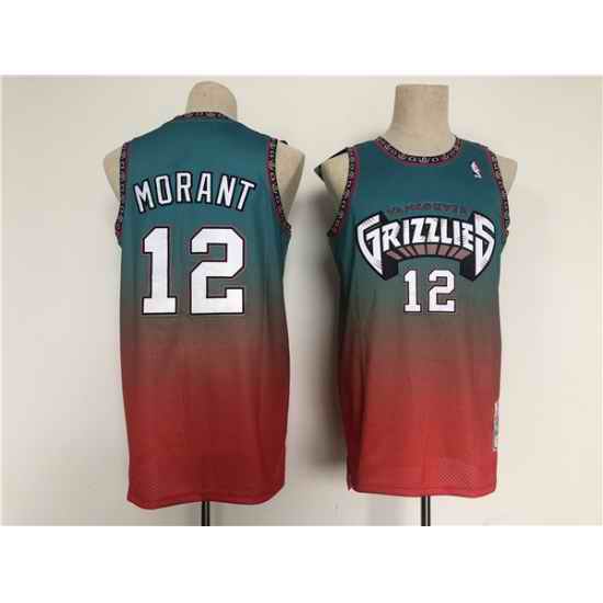 Men Memphis Grizzlies #12 Ja Morant Teal Red Throwback Stitched Jersey->minnesota timberwolves->NBA Jersey