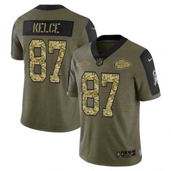 Men Kansas City Chiefs #87 Travis Kelce 2021 Salute To Service Olive Camo Limited->kansas city chiefs->NFL Jersey