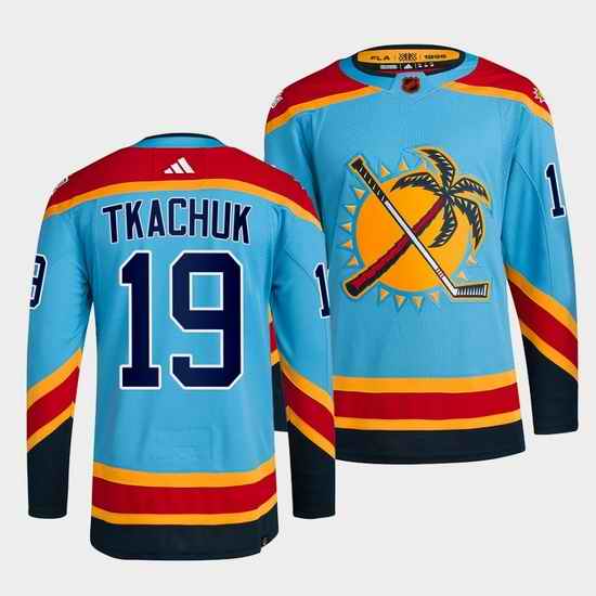 Men Florida Panthers #19 Matthew Tkachuk Blue 2022 Reverse Retro Stitched Jersey->new york rangers->NHL Jersey