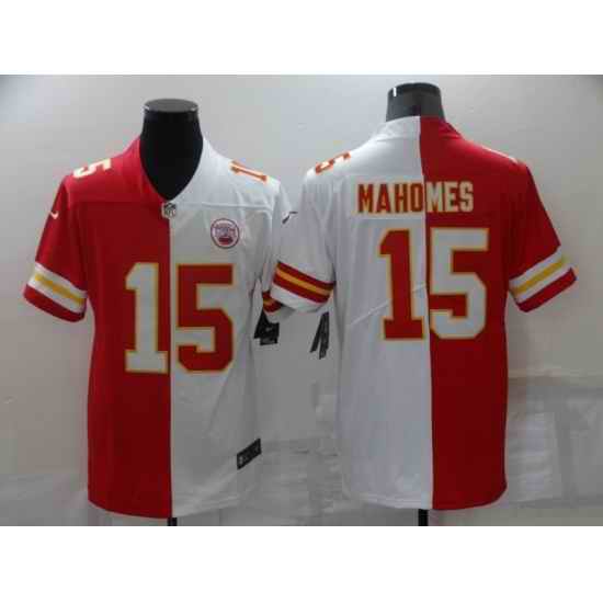 Men's Kansas City Chiefs #15 Patrick Mahomes Split Red-White Fashion Football Limited Jersey->kansas city chiefs->NFL Jersey
