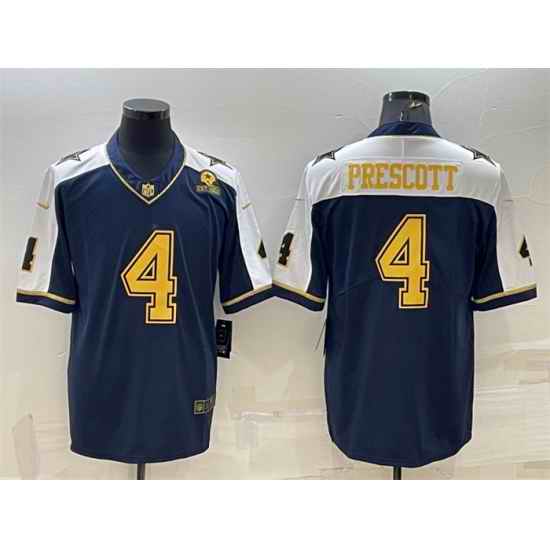 Men Dallas Cowboys #4 Dak Prescott Navy Gold Edition With 1960 Patch Limited Stitched Football Jersey->dallas cowboys->NFL Jersey