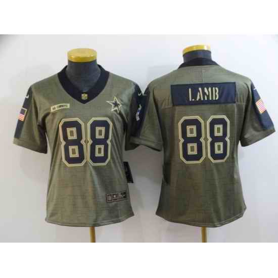 Women's Dallas Cowboys #88 CeeDee Lamb Nike Olive 2021 Salute To Service Limited Player Jersey->women nfl jersey->Women Jersey
