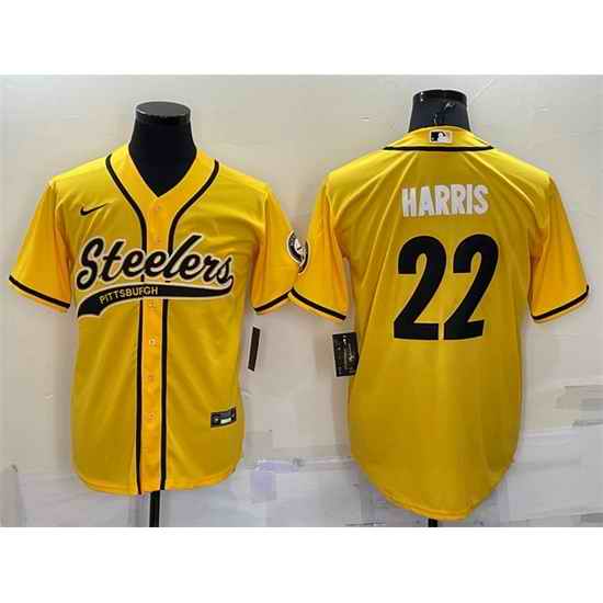 Men Pittsburgh Steelers #22 Najee Harris Yellow With Patch Cool Base Stitched Baseball Jersey->pittsburgh steelers->NFL Jersey