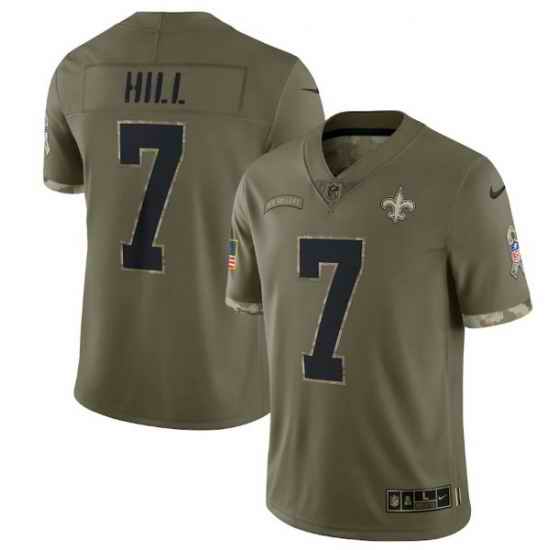 Men New Orleans Saints #7 Taysom Hill Olive 2022 Salute To Service Limited Stitched Jersey->las vegas raiders->NFL Jersey