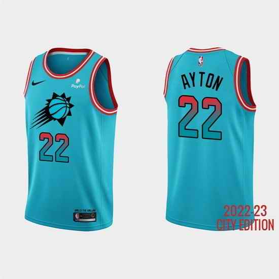 Men Phoenix Suns #22 Deandre Ayton 2022 23 Blue City Edition Stitched Basketball Jersey->portland trail blazers->NBA Jersey