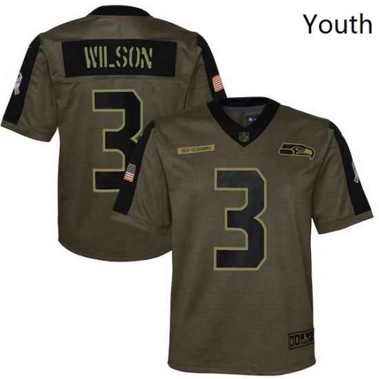 Youth Seattle Seahawks Russell Wilson Nike Olive 2021 Salute To Service Game Jersey->youth nfl jersey->Youth Jersey