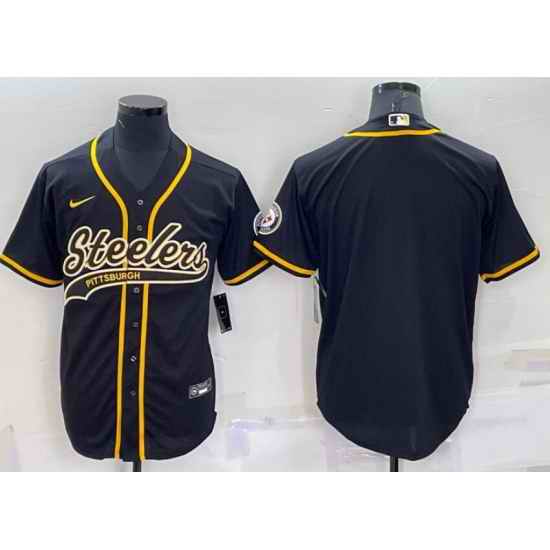 Men PITTSBURGH STEELERS Team Big Logo With Patch Cool Base Stitched Baseball Jersey Black->pittsburgh steelers->NFL Jersey