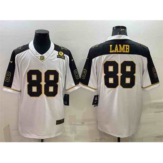 Men Dallas Cowboys #88 CeeDee Lamb White Gold Edition With 1960 Patch Limited Stitched Football Jersey->dallas cowboys->NFL Jersey