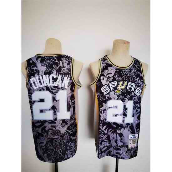 Men San Antonio Spurs 21 Tim Duncan 1998 99 Black Lunar New Year Tiger CNY 4 #0 Throwback Stitched Jersey->philadelphia 76ers->NBA Jersey