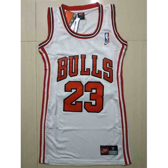 Women Chicago Bulls #23 Michael Jordan Dress Stitched Jersey White->nba women dress jersey->NBA Jersey