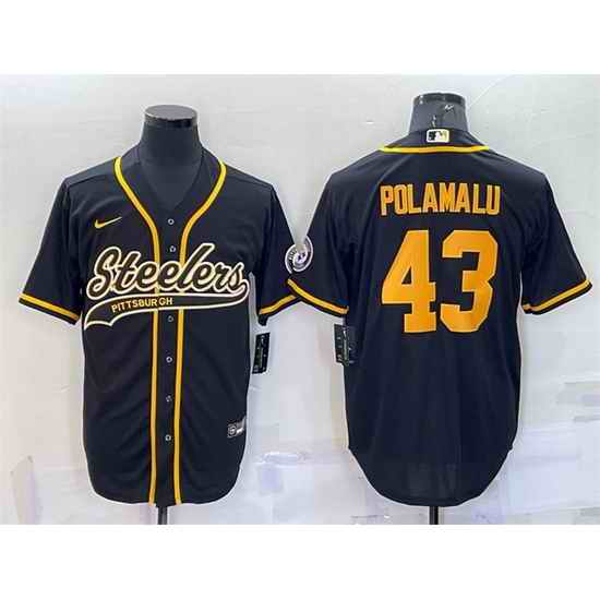 Men Pittsburgh Steelers #43 Troy Polamalu Black Gold With Patch Cool Base Stitched Baseball Jersey->pittsburgh steelers->NFL Jersey
