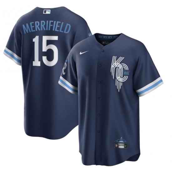 Men Kansas City Royals #15 Whit Merrifield 2022 Navy City Connect Cool Base Stitched jersey->kansas city royals->MLB Jersey
