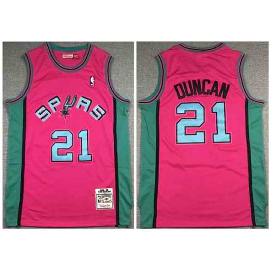 Men San Antonio Spurs #21 Tim Duncan 1998 99 Pink Throwback Stitched Jersey->nba shorts->NBA Jersey