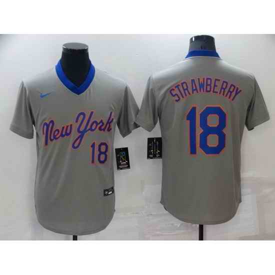Men New York Mets #18 Darryl Strawberry Grey Stitched Baseball jersey->new york mets->MLB Jersey