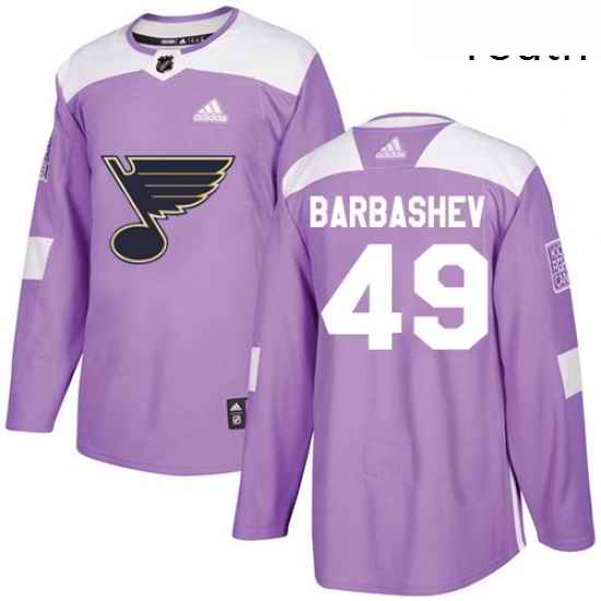 Youth Adidas St Louis Blues #49 Ivan Barbashev Authentic Purple Fights Cancer Practice NHL Jersey->youth nhl jersey->Youth Jersey