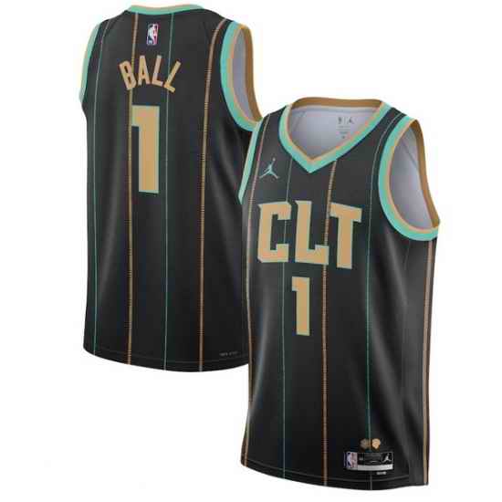 Men Charlotte Hornets #1 LaMelo Ball 2022 2023 Black City Edition Stitched Basketball Jersey->brooklyn nets->NBA Jersey