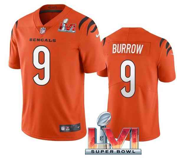Nike Bengals #9 Joe Burrow Orange 2022 Super Bowl LVI Vapor Limited Jersey->cincinnati bengals->NFL Jersey