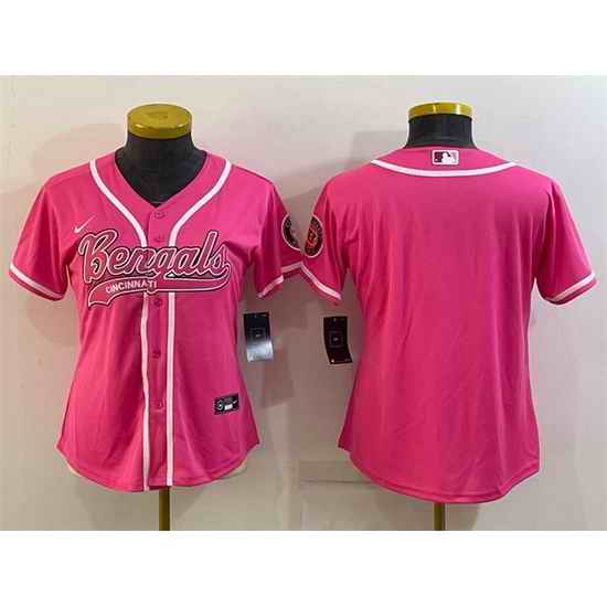 Women Cincinnati Bengals Blank Pink With Patch Cool Base Stitched Baseball Jersey->women nfl jersey->Women Jersey