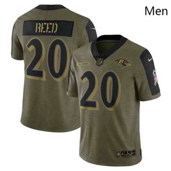 Men's Baltimore Ravens Ed Reed Nike Olive 2021 Salute To Service Retired Player Limited Jersey->baltimore ravens->NFL Jersey