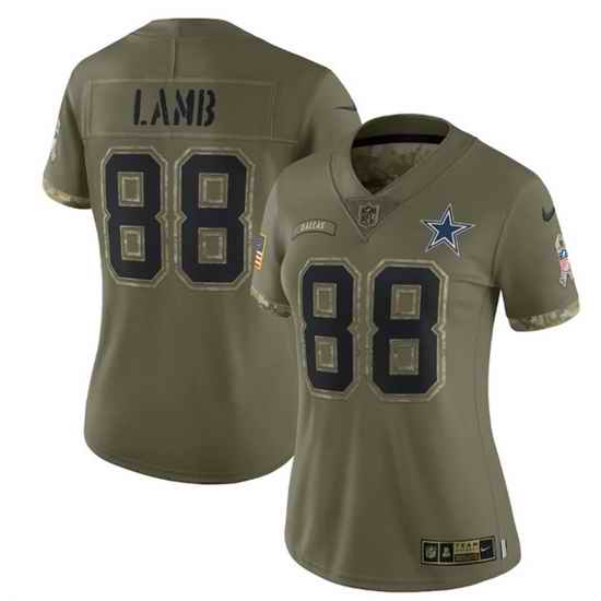 Women Dallas Cowboys #88 CeeDee Lamb Olive 2022 Salute To Service Limited Stitched Jersey->women nfl jersey->Women Jersey