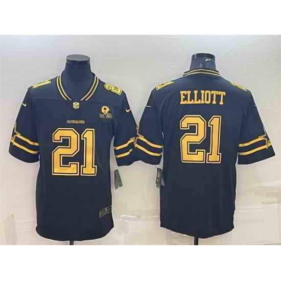 Men Dallas Cowboys #21 Ezekiel Elliott Black Gold Edition With 1960 Patch Limited Stitched Football Jersey->dallas cowboys->NFL Jersey