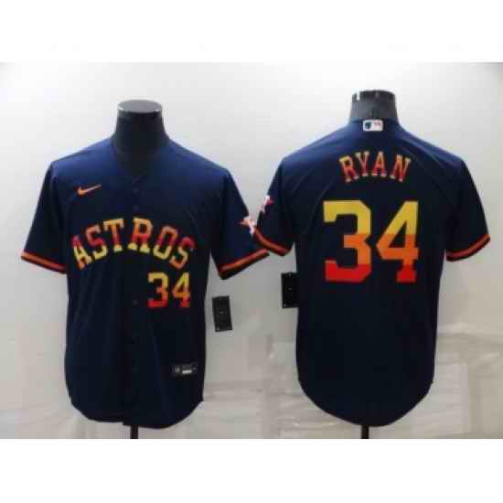 Men's Houston Astros #34 Nolan Ryan Number Navy Blue Rainbow Stitched MLB Cool Base Nike Jersey->boston red sox->MLB Jersey