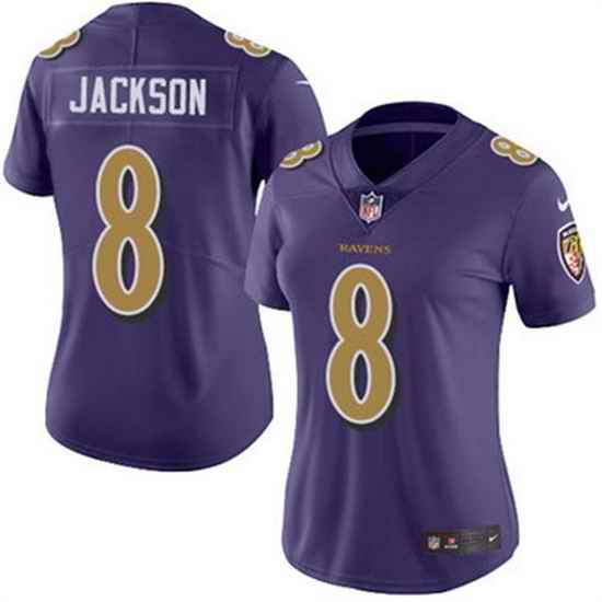 Women Baltimore Ravens #8 Lamar Jackson Purple Color Rush Limited NFL Jersey->women nfl jersey->Women Jersey