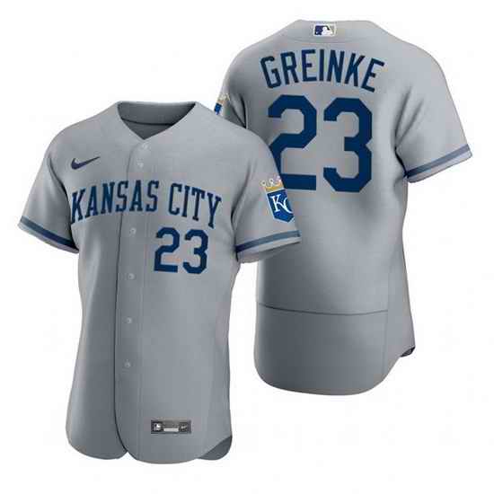 Men Kansas City Royals #23 Zack Greinke Grey Flex Base Stitched jersey->kansas city royals->MLB Jersey