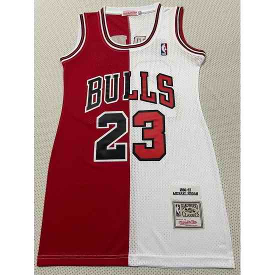 Women Chicago Bulls #23 Michael Jordan Dress Stitched Jersey Red White Split->nba women dress jersey->NBA Jersey