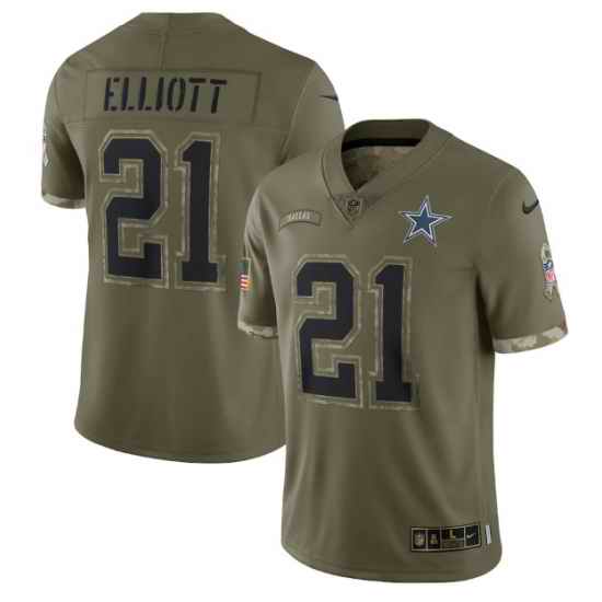 Men Dallas Cowboys #21 Ezekiel Elliott Olive 2022 Salute To Service Limited Stitched Jersey->dallas cowboys->NFL Jersey