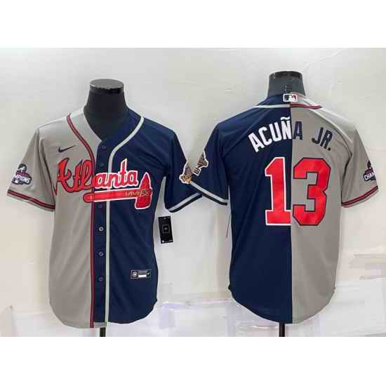 Men Atlanta Braves #13 Ronald Acuna Jr  Gray Navy Two Tone Split Cool Base Stitched Baseball Jersey->montreal expos->MLB Jersey