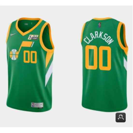 Men Utah Jazz #00 Jordan Clarkson Green Earned Edition Swingman Stitched Jersey->new york knicks->NBA Jersey