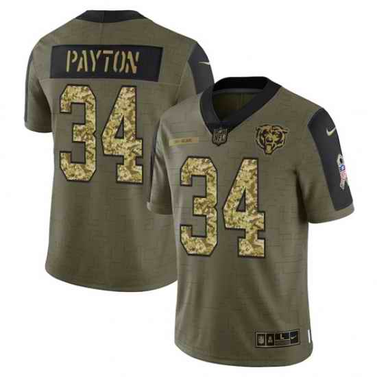 Men Chicago Bears #34 Walter Payton 2021 Salute To Service Olive Camo Limited Stitched Jersey->buffalo bills->NFL Jersey