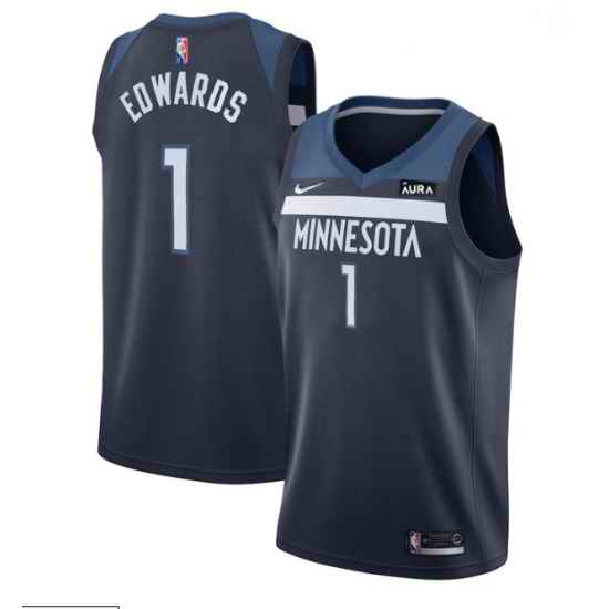 Men Minnesota Timberwolves #1 Anthony Edwards Navy Icon Edition 75th Anniversary Swingman Stitched Jersey->new orleans pelicans->NBA Jersey