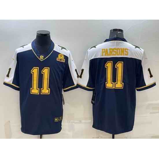 Men Dallas Cowboys #11 Micah Parsons Navy Gold Edition With 1960 Patch Limited Stitched Football Jersey->dallas cowboys->NFL Jersey