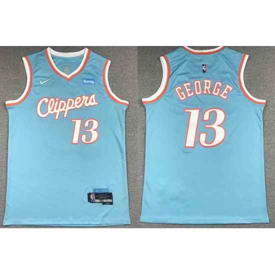 Men Los Angeles Clippers #13 Paul George Blue 75th Anniversary 2021 2022 City Edition NBA Jersey->los angeles lakers->NBA Jersey