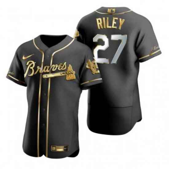 Men Atlanta Braves Austin Riley Black Gold Edition Jersey->->