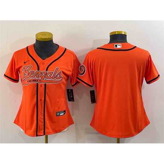 Women Cincinnati Bengals Blank Orange With Patch Cool Base Stitched Baseball Jersey->women nfl jersey->Women Jersey