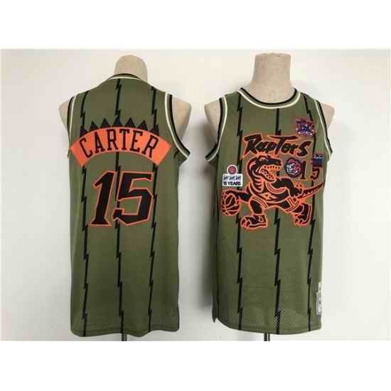 Men Toronto Raptors #15 Vince Carter Oilve Throwback Stitched Jersey->philadelphia 76ers->NBA Jersey