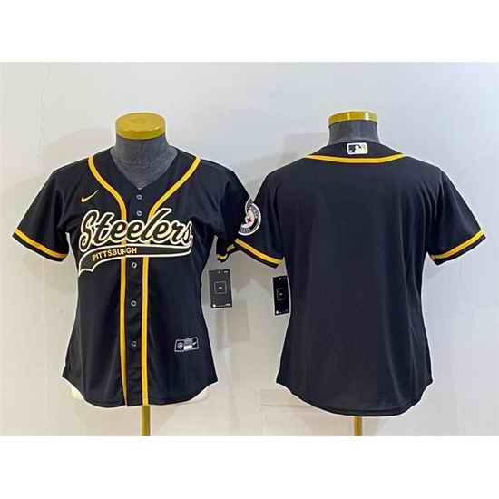 Women Pittsburgh Steelers Blank Black With Patch Cool Base Stitched Baseball Jersey->women nfl jersey->Women Jersey