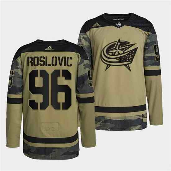 Men Columbus Blue Jackets #96 Jack Roslovic 2022 Camo Military Appreciation Night Stitched jersey->anaheim ducks->NHL Jersey