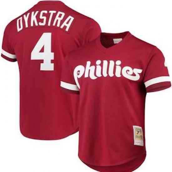 Men Philadelphia Phillies #4 Lenny Dykstra Red Cooperstown Mesh Batting Practice Jersey->new york mets->MLB Jersey