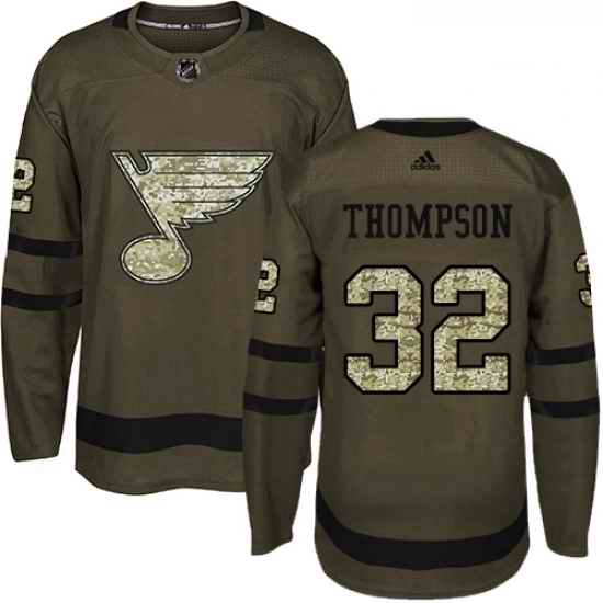 Youth Adidas St Louis Blues #32 Tage Thompson Premier Green Salute to Service NHL Jersey->youth nhl jersey->Youth Jersey