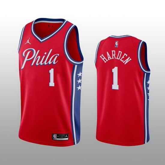 Men Philadelphia 76ers #1 James Harden statement edition Red Stitched jersey->philadelphia 76ers->NBA Jersey