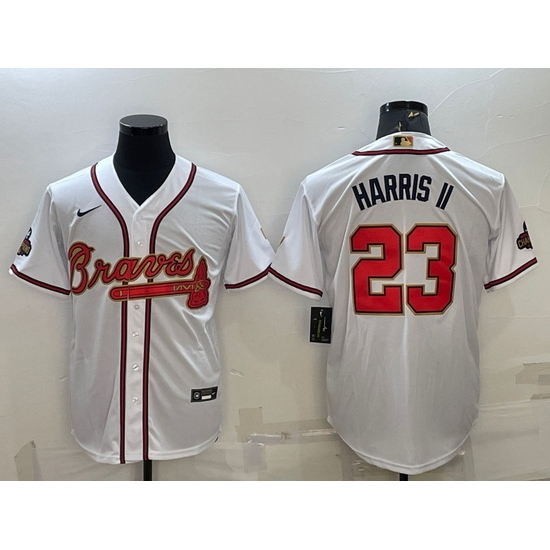 Men Atlanta Braves #23 Michael Harris II White Gold World Series Champions Program Cool Base Stitched Baseball Jersey->chicago cubs->MLB Jersey