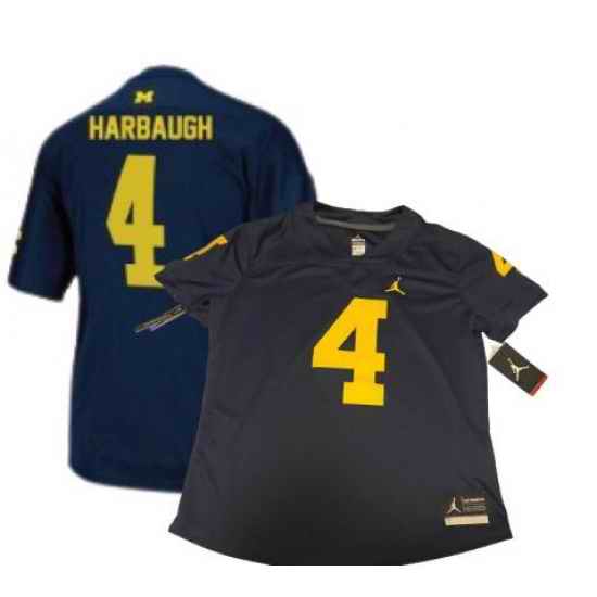 Men Jordan Michigan Wolverines #4 Jim Harbaugh Navy Blue College Football Jerseys->ohio state buckeyes->NCAA Jersey