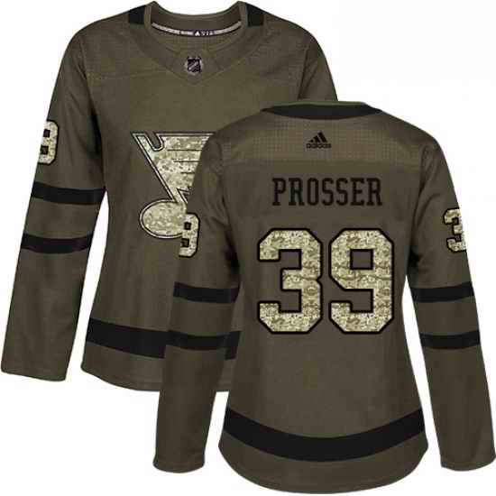 Womens Adidas St Louis Blues #39 Nate Prosser Authentic Green Salute to Service NHL Jersey->women nhl jersey->Women Jersey