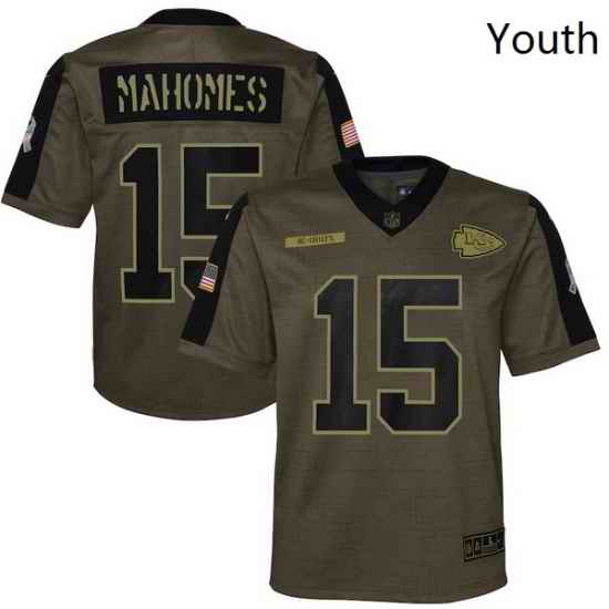 Youth Kansas City Chiefs Patrick Mahomes Nike Olive 2021 Salute To Service Game Jersey->youth nfl jersey->Youth Jersey