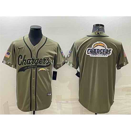 Men Los Angeles Chargers Olive Salute To Service Team Big Logo Cool Base Stitched Baseball Jersey->las vegas raiders->NFL Jersey