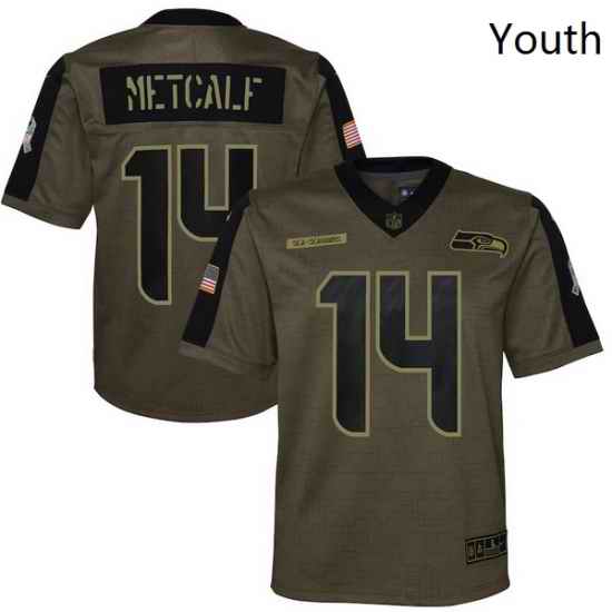 Youth Seattle Seahawks DK Metcalf Nike Olive 2021 Salute To Service Game Jersey->youth nfl jersey->Youth Jersey
